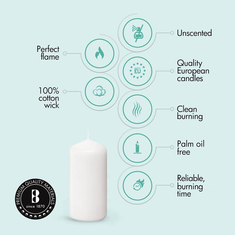 BOLSIUS 12 White Pillar Candles Bulk - 2.3 x 4.7 Inches Unscented Candle Set - 33 Hours Clean Burning - No Palm Oil - 0% Animal Fat - Premium European Quality - Party, & Special Occasion Candles - Image 3